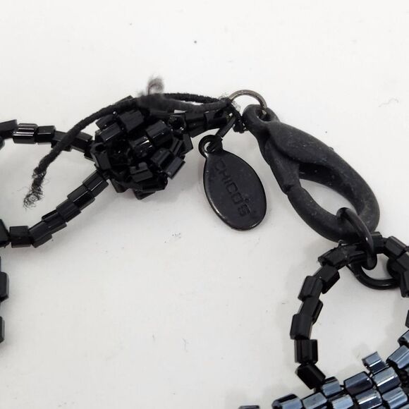 CHICO'S Black AB Seed & Faceted Iridescent Beads Choker Bib Necklace Vintage - Picture 7 of 10
